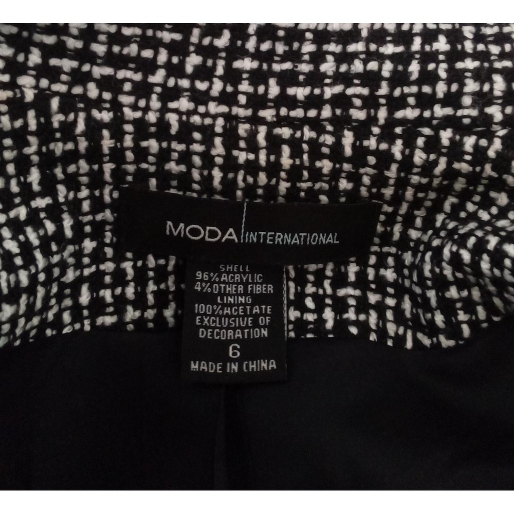 MODA International Jacket Blazer Size 6 Black Tweed White Dot Hook Eye Closure - Picture 3 of 4